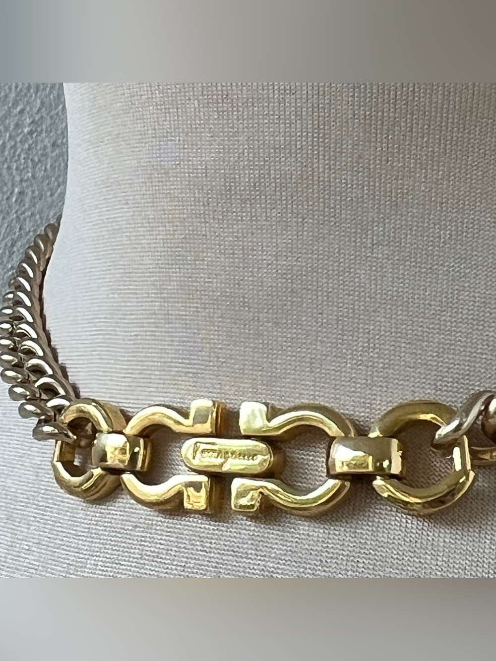 Custom Vintage Ferragamo Gancini Necklace Two Tone Gold Choker 15” - Picture 2 of 13
